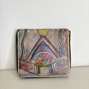 NEW Jane Yoo Vintage Hand Painted Leather Wallet